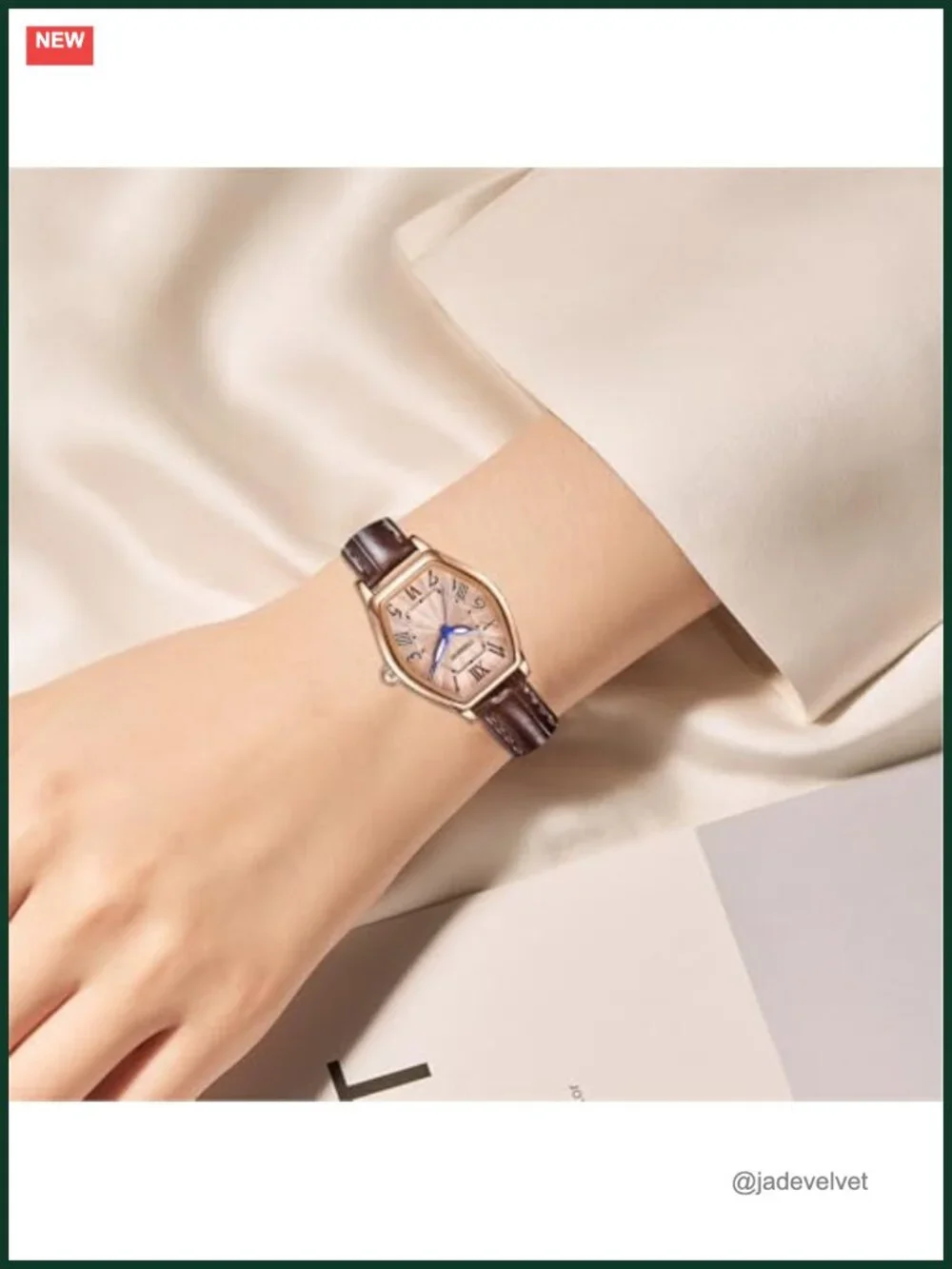 Women's Leather Band Watch Dainty Elegant Barrel-Shaped Analog Dress Wrist Watch